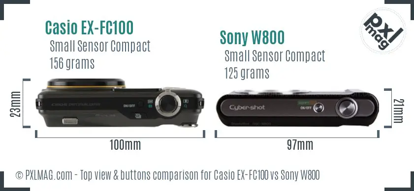 Casio EX-FC100 vs Sony W800 top view buttons comparison