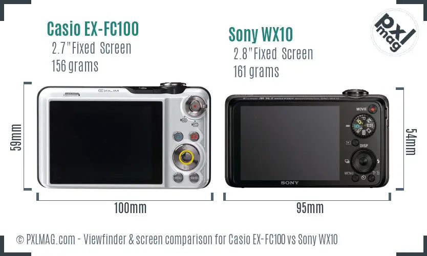 Casio EX-FC100 vs Sony WX10 Screen and Viewfinder comparison Casio EX-FC100 vs Sony WX10 Screen and Viewfinder comparison