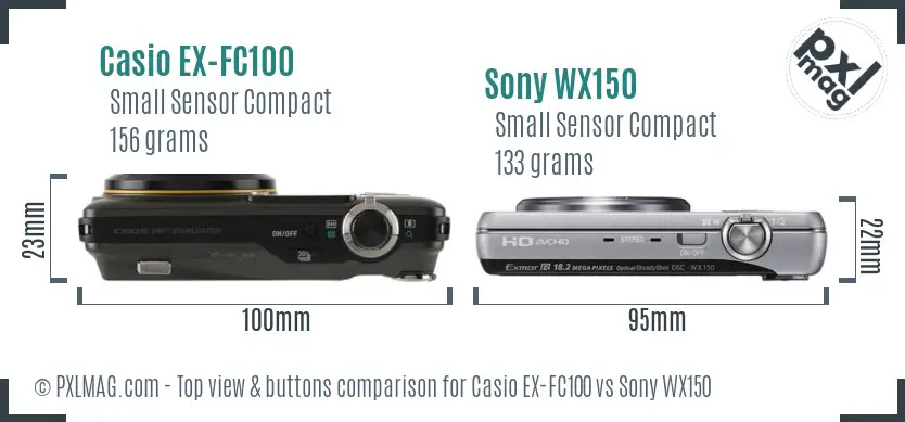 Casio EX-FC100 vs Sony WX150 top view buttons comparison Casio EX-FC100 vs Sony WX150 top view buttons comparison