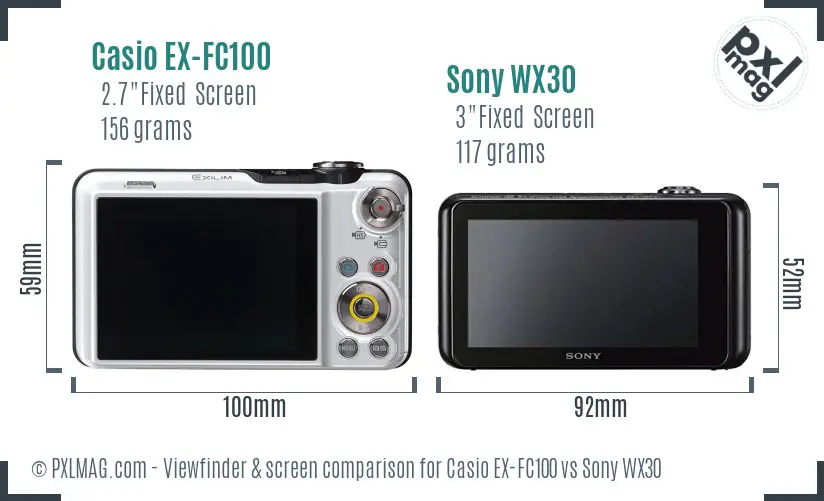 Casio EX-FC100 vs Sony WX30 Screen and Viewfinder comparison