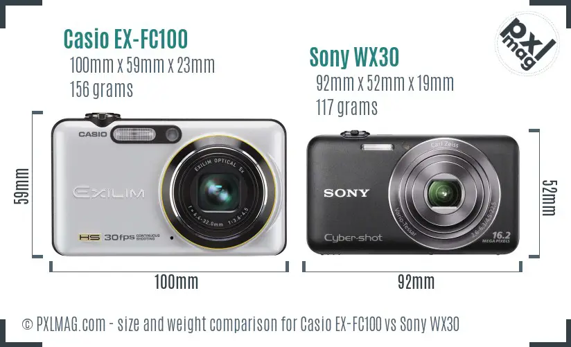 Casio EX-FC100 vs Sony WX30 size comparison
