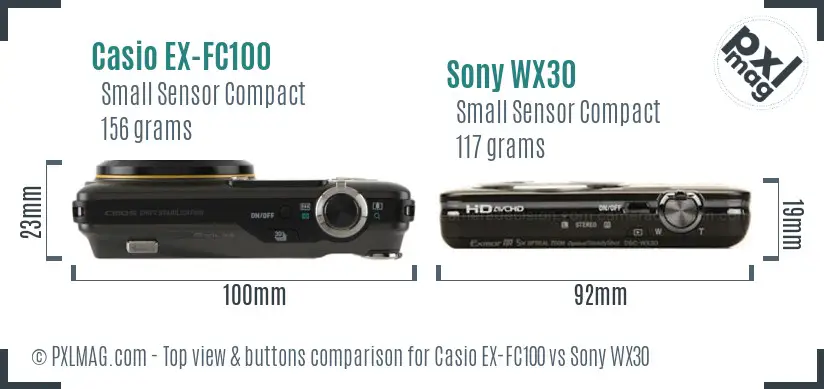 Casio EX-FC100 vs Sony WX30 top view buttons comparison