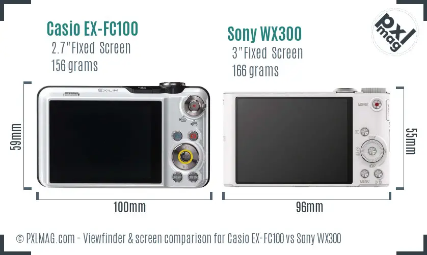Casio EX-FC100 vs Sony WX300 Screen and Viewfinder comparison