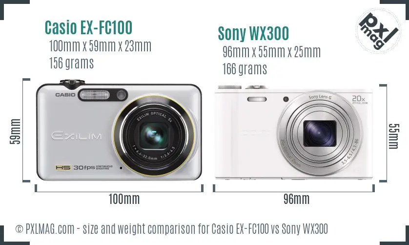 Casio EX-FC100 vs Sony WX300 size comparison