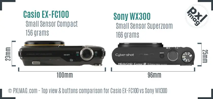 Casio EX-FC100 vs Sony WX300 top view buttons comparison