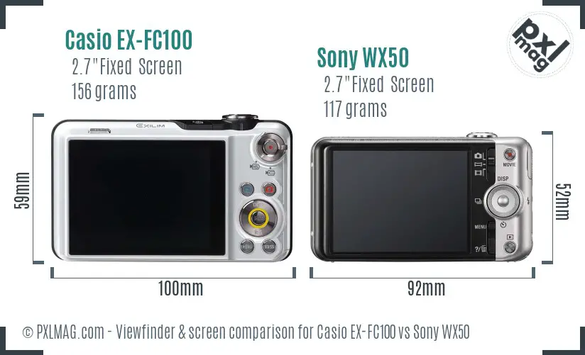 Casio EX-FC100 vs Sony WX50 Screen and Viewfinder comparison