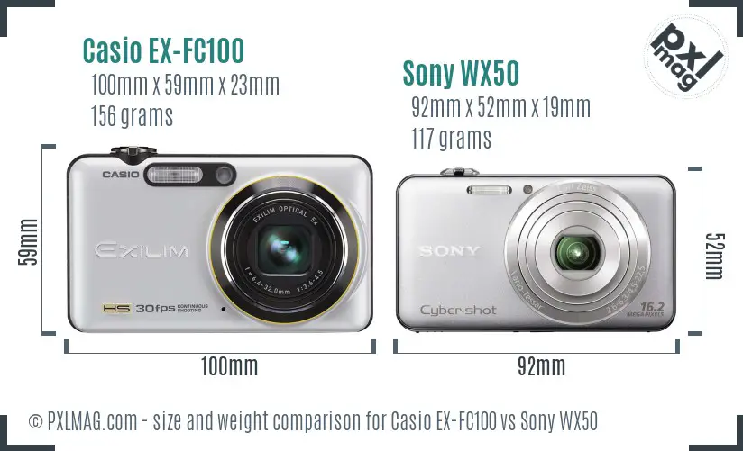 Casio EX-FC100 vs Sony WX50 size comparison