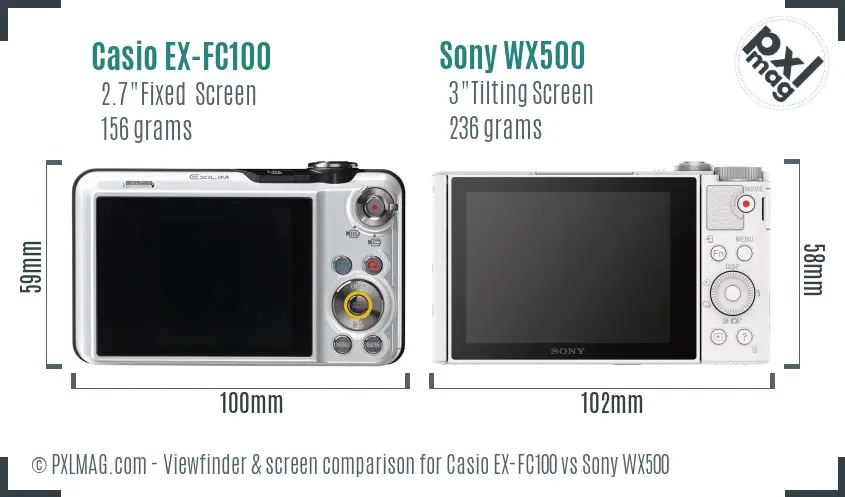 Casio EX-FC100 vs Sony WX500 Screen and Viewfinder comparison