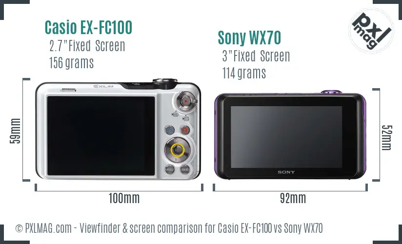 Casio EX-FC100 vs Sony WX70 Screen and Viewfinder comparison