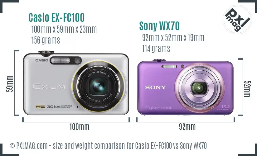 Casio EX-FC100 vs Sony WX70 size comparison