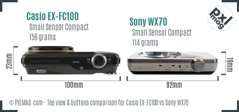 Casio EX-FC100 vs Sony WX70 top view buttons comparison