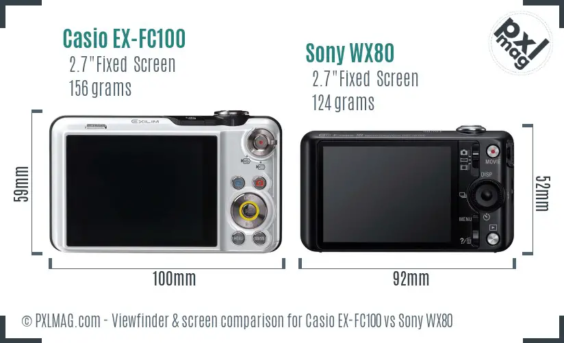 Casio EX-FC100 vs Sony WX80 Screen and Viewfinder comparison