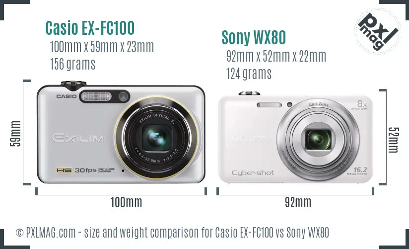 Casio EX-FC100 vs Sony WX80 size comparison