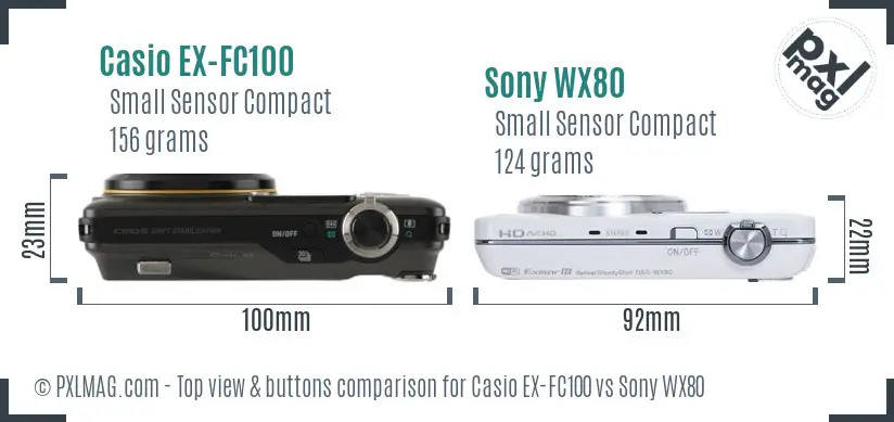 Casio EX-FC100 vs Sony WX80 top view buttons comparison