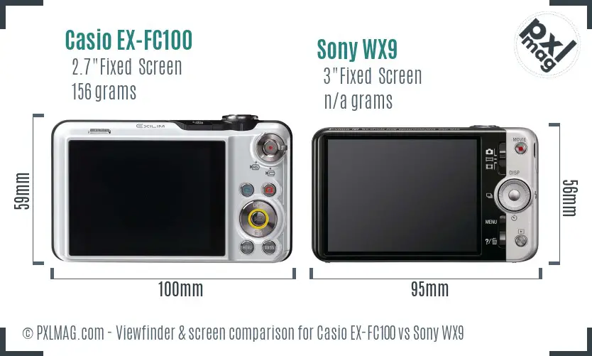 Casio EX-FC100 vs Sony WX9 Screen and Viewfinder comparison