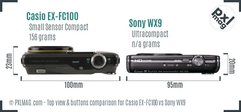 Casio EX-FC100 vs Sony WX9 top view buttons comparison