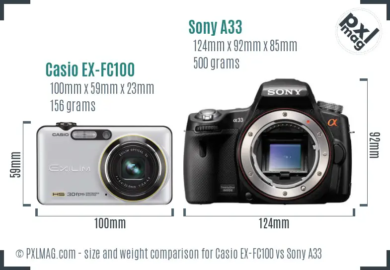 Casio EX-FC100 vs Sony A33 size comparison Casio EX-FC100 vs Sony A33 size comparison