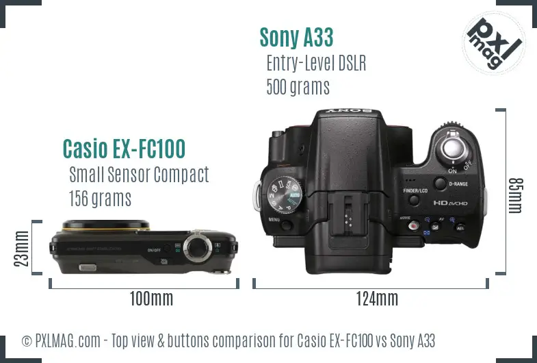 Casio EX-FC100 vs Sony A33 top view buttons comparison