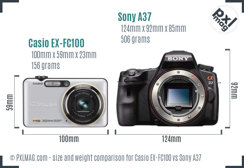 Casio EX-FC100 vs Sony A37 size comparison
