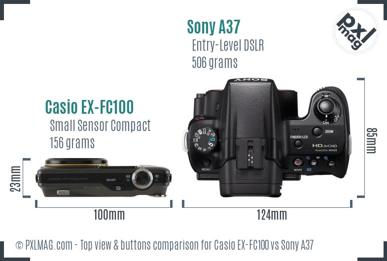 Casio EX-FC100 vs Sony A37 top view buttons comparison