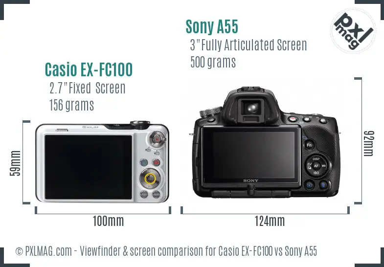 Casio EX-FC100 vs Sony A55 Screen and Viewfinder comparison