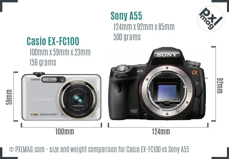 Casio EX-FC100 vs Sony A55 size comparison