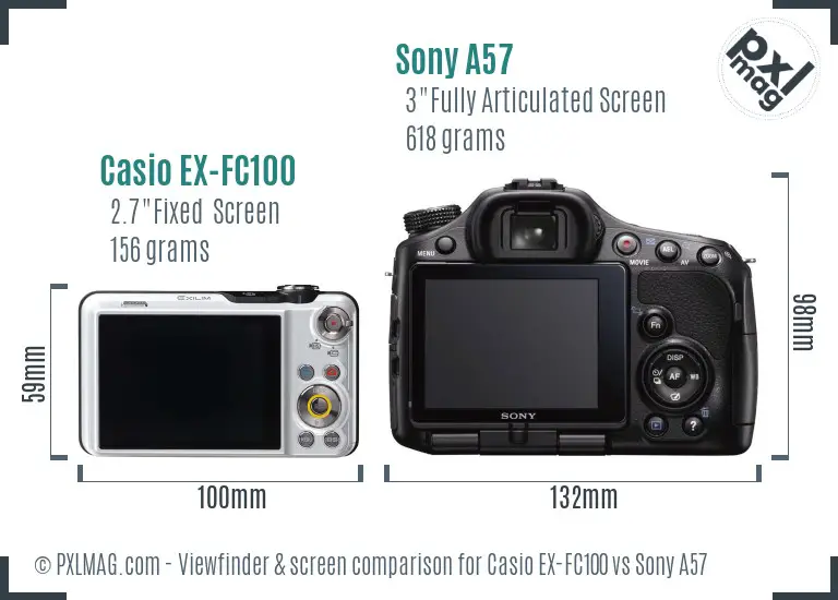 Casio EX-FC100 vs Sony A57 Screen and Viewfinder comparison Casio EX-FC100 vs Sony A57 Screen and Viewfinder comparison