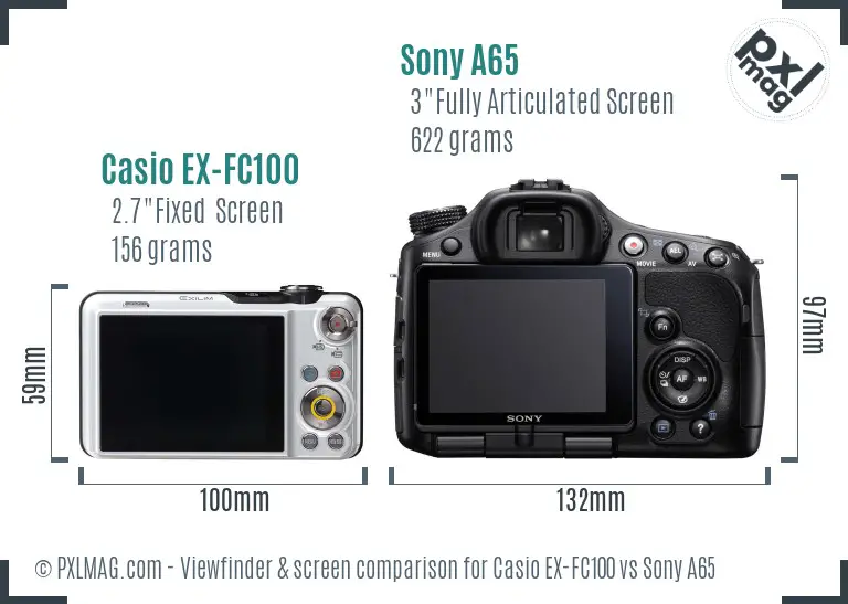 Casio EX-FC100 vs Sony A65 Screen and Viewfinder comparison Casio EX-FC100 vs Sony A65 Screen and Viewfinder comparison
