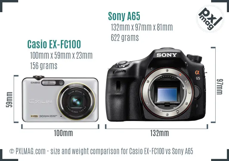 Casio EX-FC100 vs Sony A65 size comparison Casio EX-FC100 vs Sony A65 size comparison