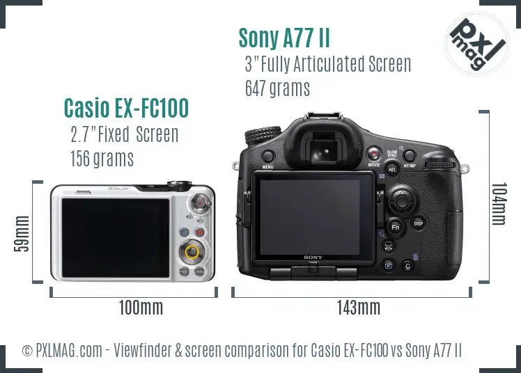 Casio EX-FC100 vs Sony A77 II Screen and Viewfinder comparison