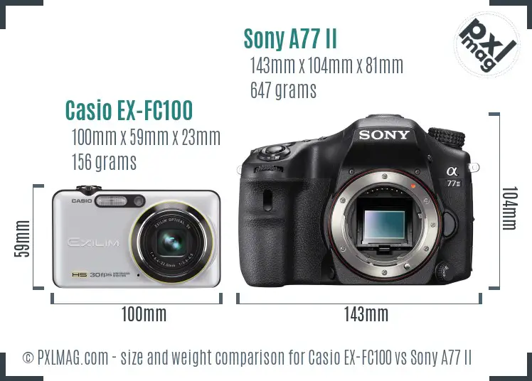 Casio EX-FC100 vs Sony A77 II size comparison