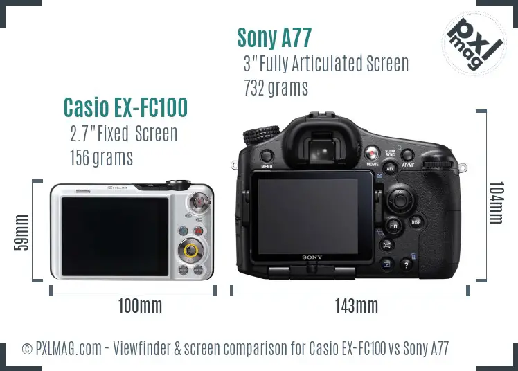 Casio EX-FC100 vs Sony A77 Screen and Viewfinder comparison