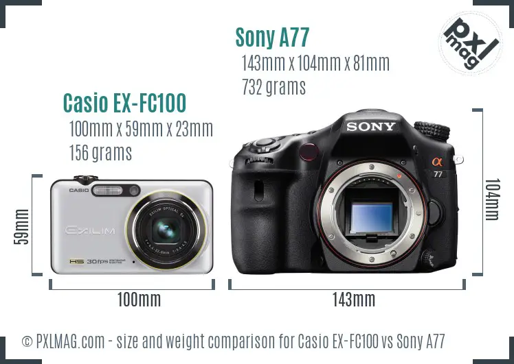 Casio EX-FC100 vs Sony A77 size comparison