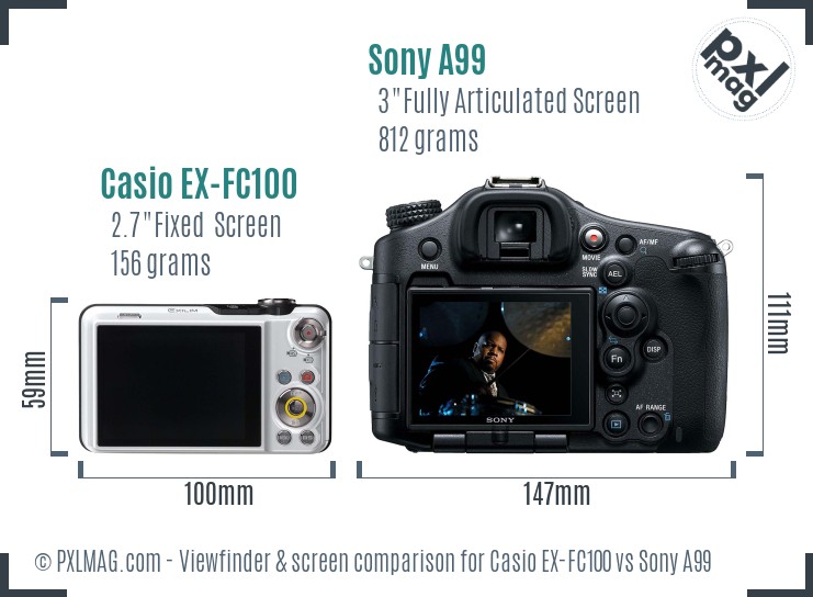 Casio EX-FC100 vs Sony A99 Screen and Viewfinder comparison