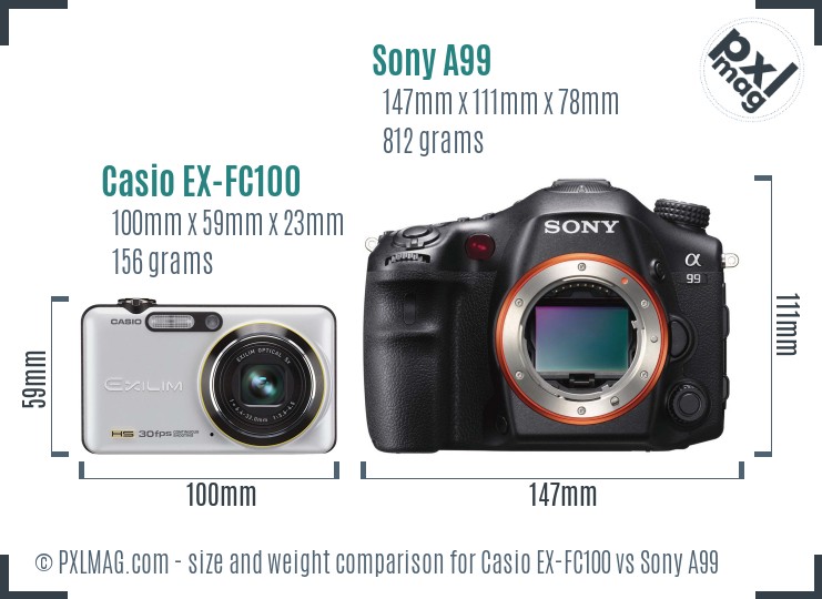 Casio EX-FC100 vs Sony A99 size comparison