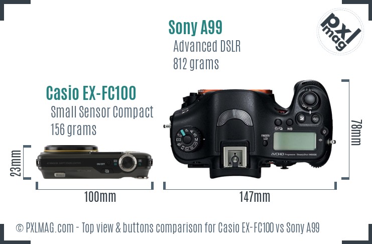 Casio EX-FC100 vs Sony A99 top view buttons comparison