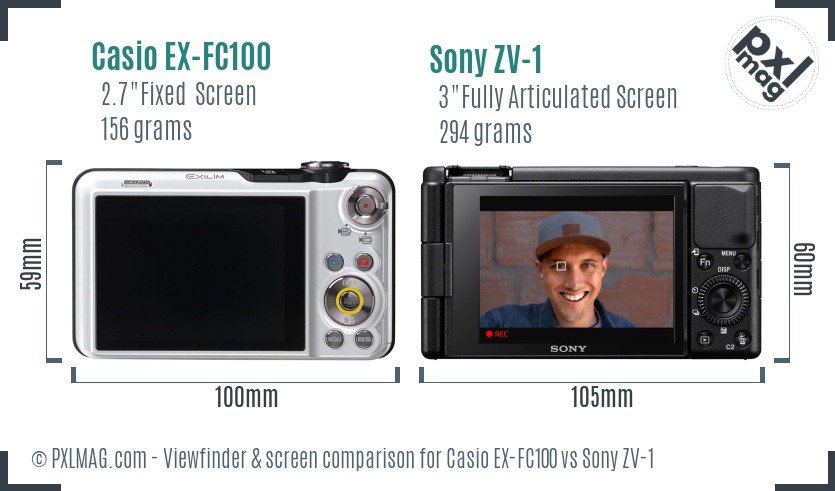 Casio EX-FC100 vs Sony ZV-1 Screen and Viewfinder comparison