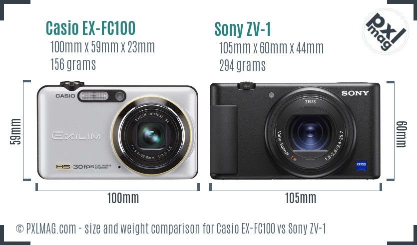 Casio EX-FC100 vs Sony ZV-1 size comparison
