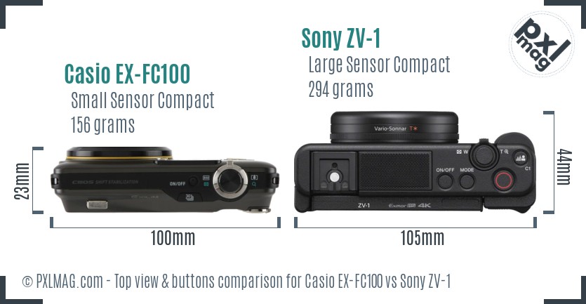 Casio EX-FC100 vs Sony ZV-1 top view buttons comparison
