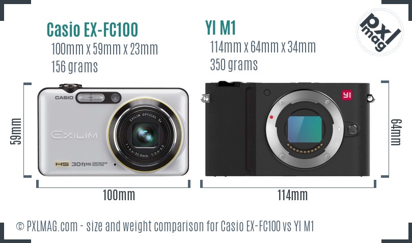 Casio EX-FC100 vs YI M1 size comparison