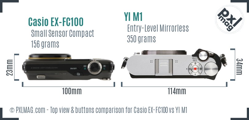 Casio EX-FC100 vs YI M1 top view buttons comparison