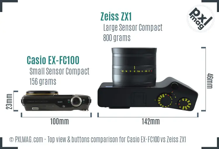 Casio EX-FC100 vs Zeiss ZX1 top view buttons comparison