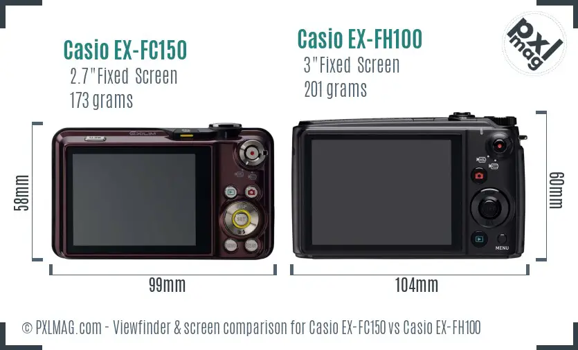 Casio EX-FC150 vs Casio EX-FH100 Screen and Viewfinder comparison