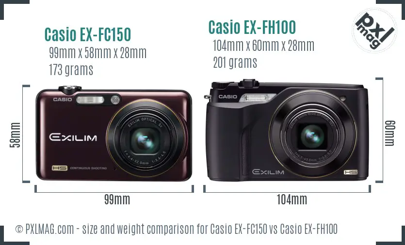 Casio EX-FC150 vs Casio EX-FH100 size comparison