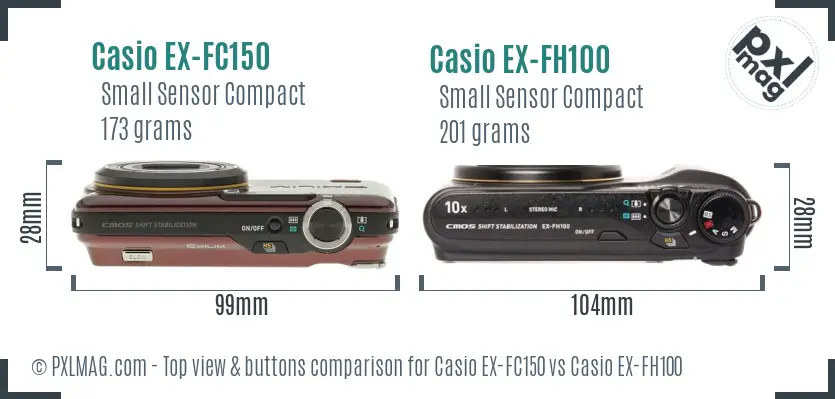 Casio EX-FC150 vs Casio EX-FH100 top view buttons comparison