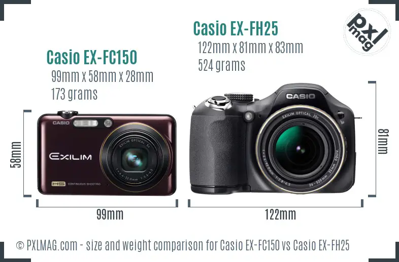 Casio EX-FC150 vs Casio EX-FH25 size comparison