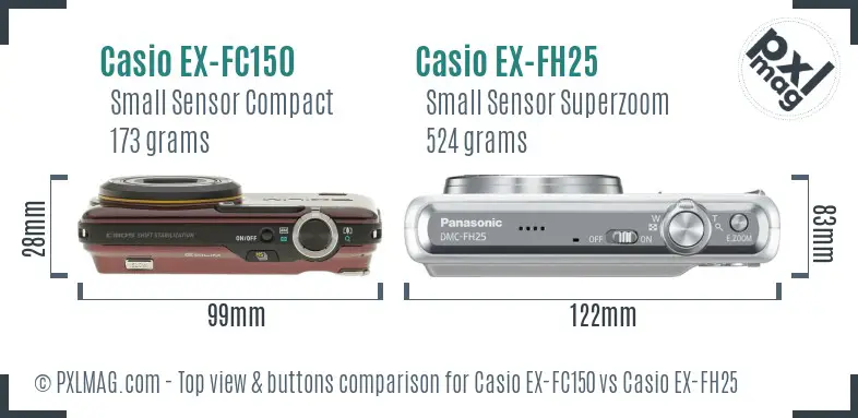 Casio EX-FC150 vs Casio EX-FH25 top view buttons comparison
