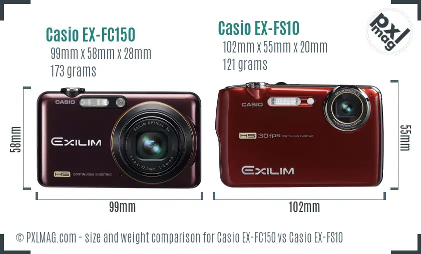 Casio EX-FC150 vs Casio EX-FS10 size comparison