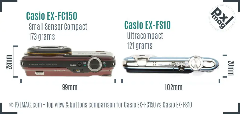 Casio EX-FC150 vs Casio EX-FS10 top view buttons comparison