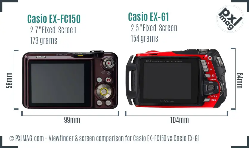Casio EX-FC150 vs Casio EX-G1 Screen and Viewfinder comparison